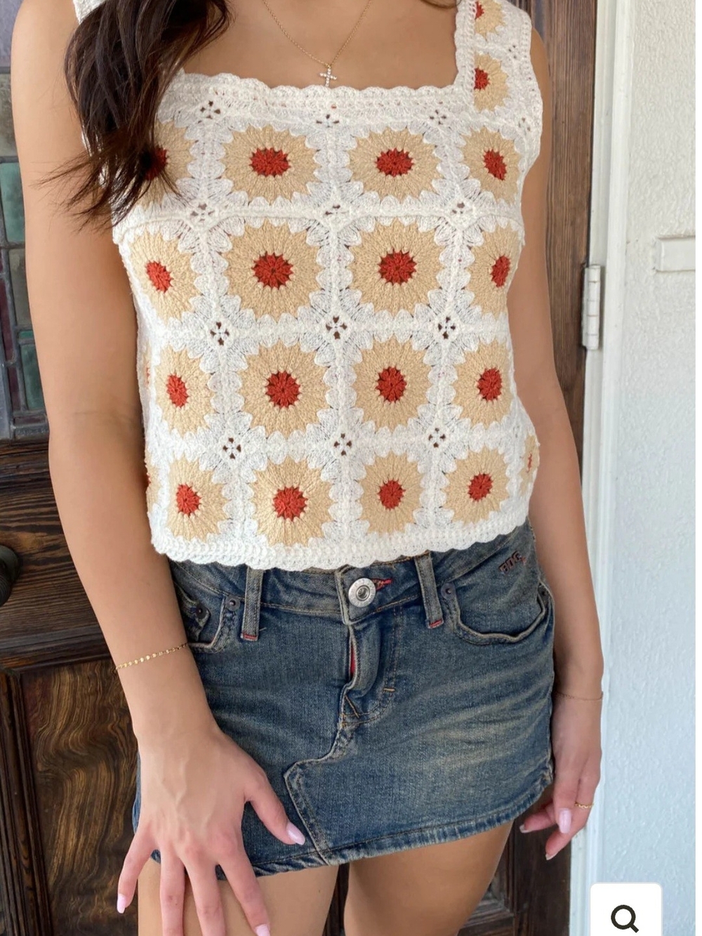Rebellion Crochet Sunflower Tank in Cream, Yellow & Rust